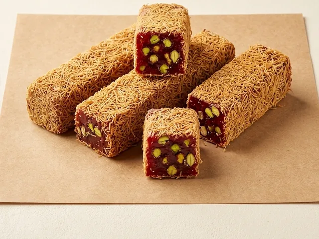 Kadayif coated pomegranate and pistachio royal lokum