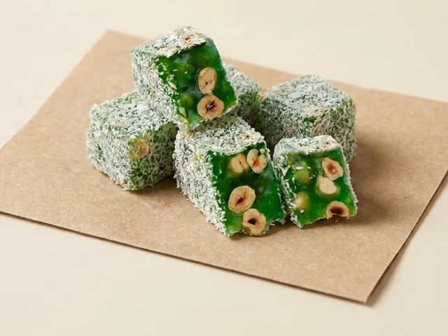Coconut coated apple and hazelnut royal lokum