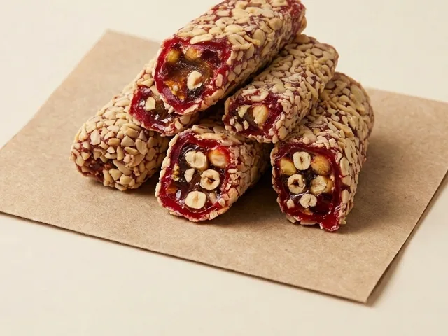 Slivered-hazelnut coated pomegranate and hazelnut Aleppo-style lokum