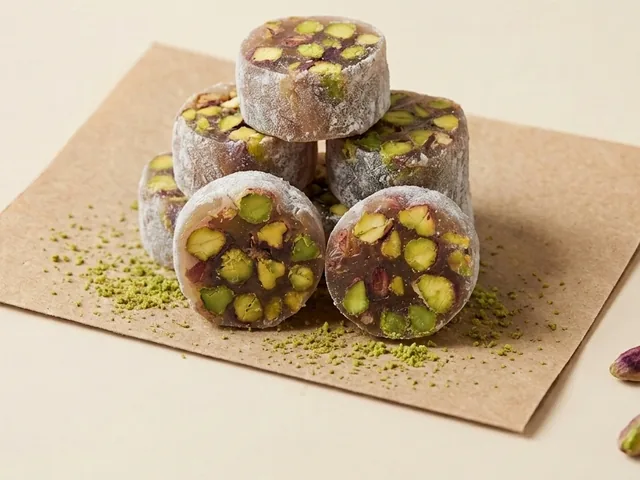 Aleppo-style pomegranate roll with pistachio