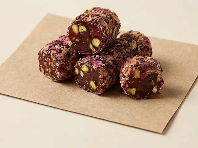 Aleppo-style roll with pistachio, rose-petal coated
