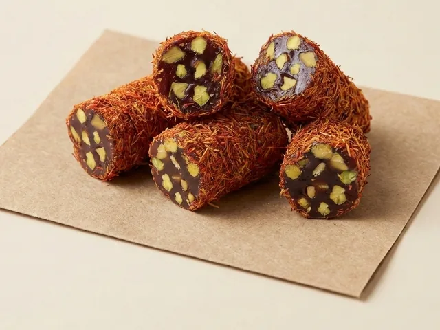Aleppo-style roll with pistachio, saffron coated