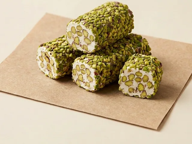 Aleppo-style roll with pistachio, white coating