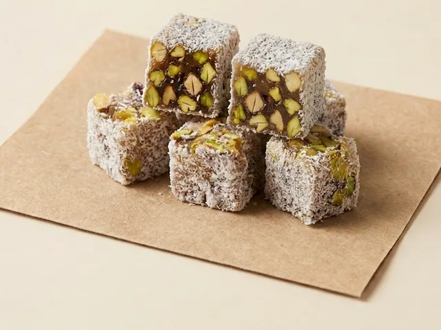 Double-roasted pistachio delight, coconut coated