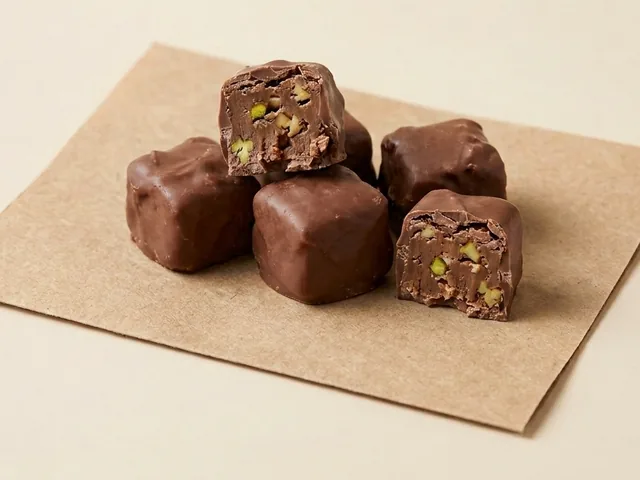 Double-roasted pistachio delight, chocolate coated