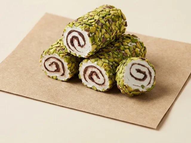 Rolled slice with whole pistachio, chocolate